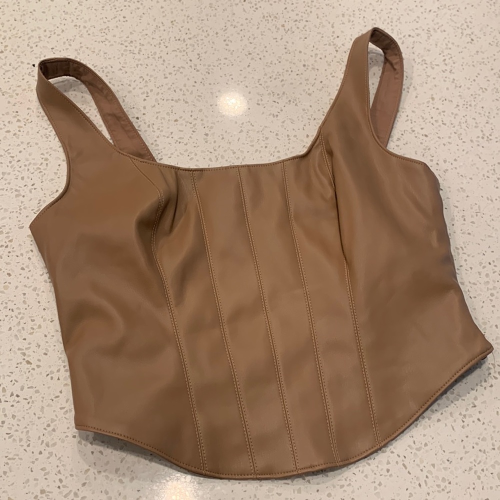NWT Abercrombie faux leather brown corset top